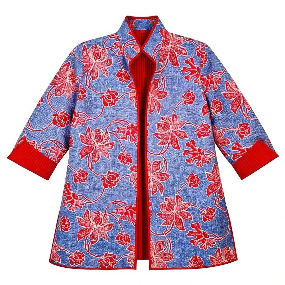 Patty Kim Silk LARGE‎ Lined Floral Jacket Orange Blue REVERSIBLE
